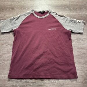 Esprit Shirt Mens M Burgundy Cotton Raglan Ruffle Sleeve Sporty Athleisure VTG